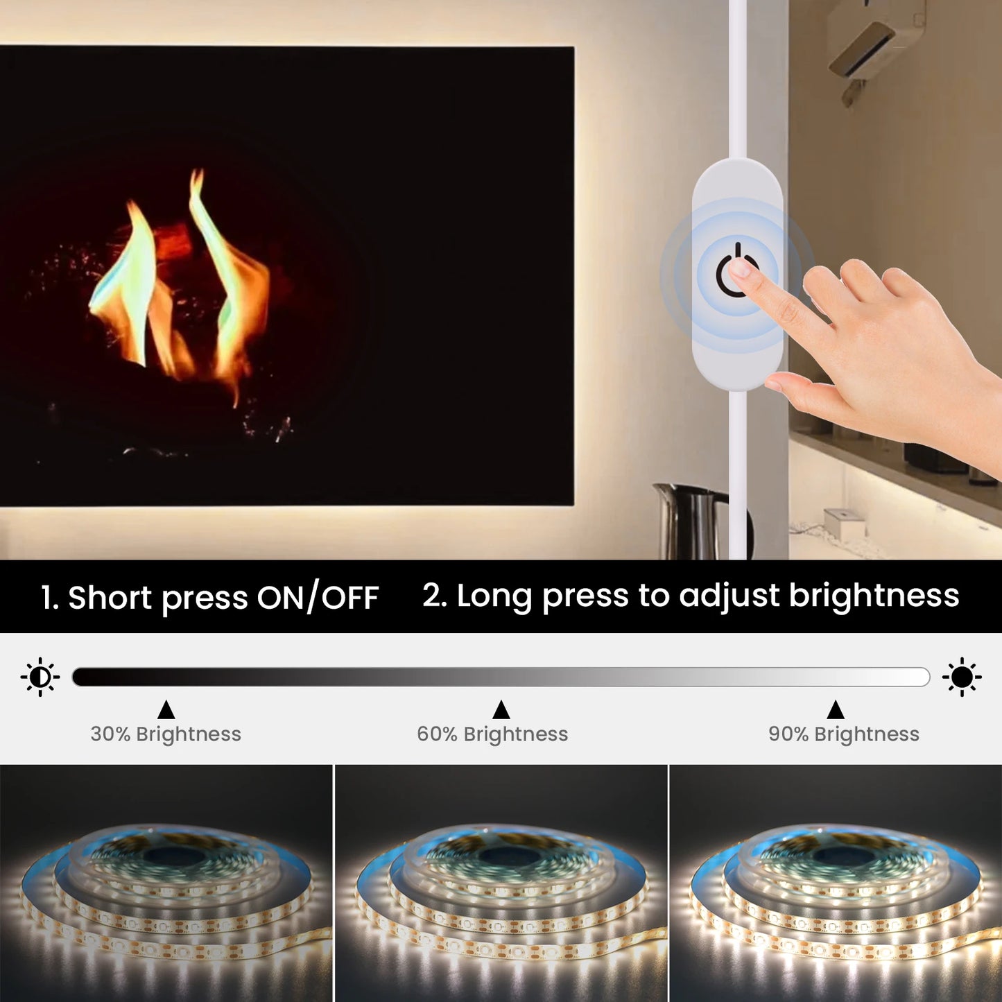 USB LED Strip Light DC5V 2835 With Dimmer/ON OFF Switch