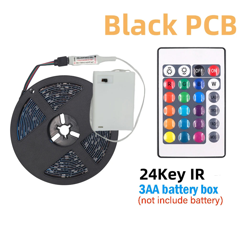 3AA Battery Power RGB Led Strip Light 5V 5050 with 3/17/24 Key