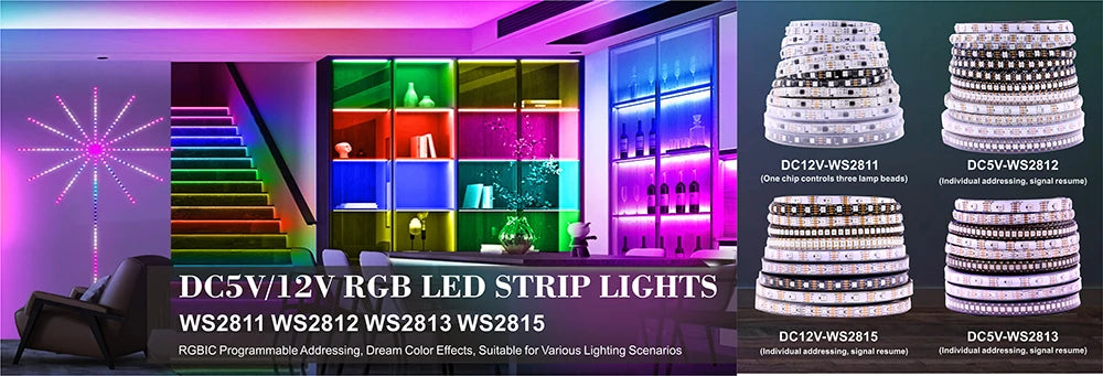FOB COB Light Strip, SPI Addressable WS2811, Dreamy Colors