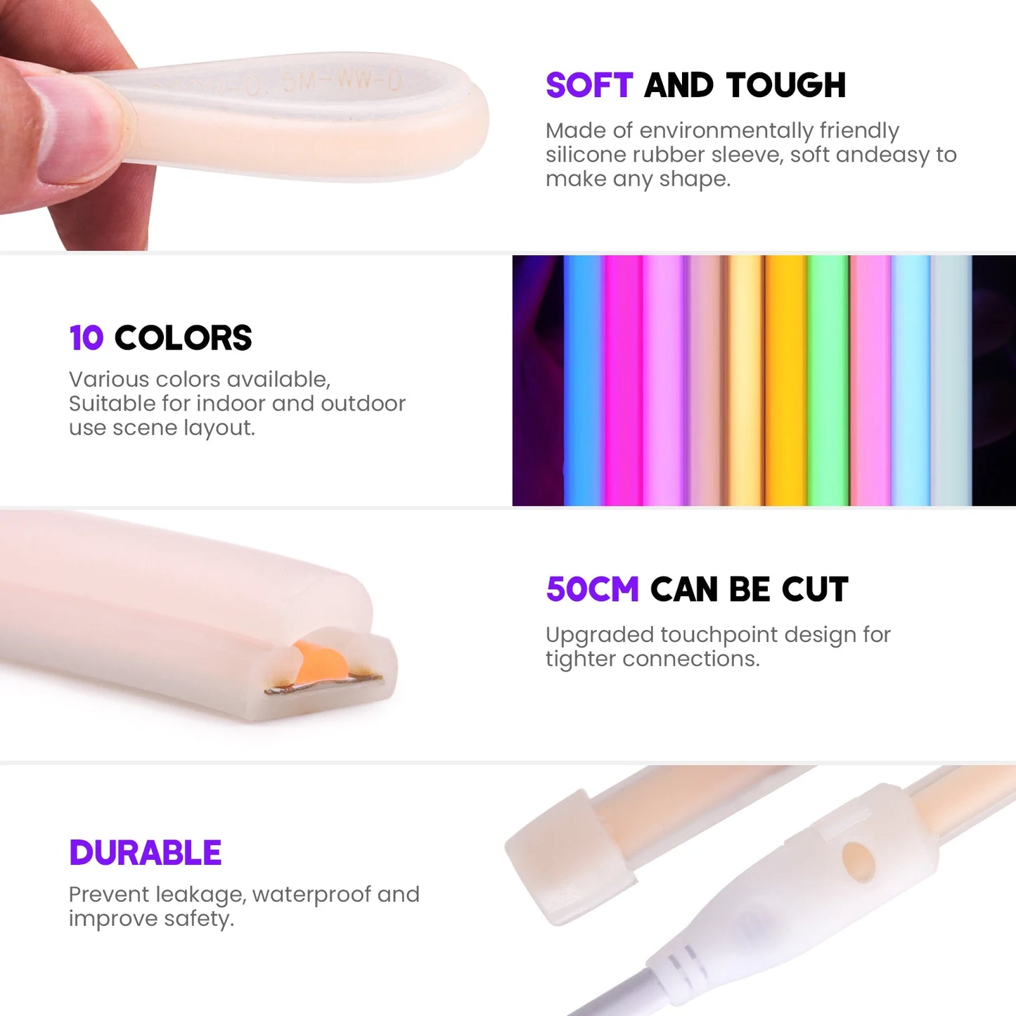 220V COB Neon Strip Light EU Plug Waterproof Outdoor