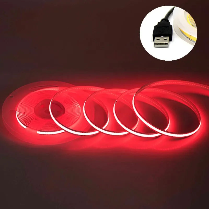 5V USB COB Lamp Strip 320LEDs/M White/Red/Pink/Ice Blue/Yellow Cabinet Light Lamp