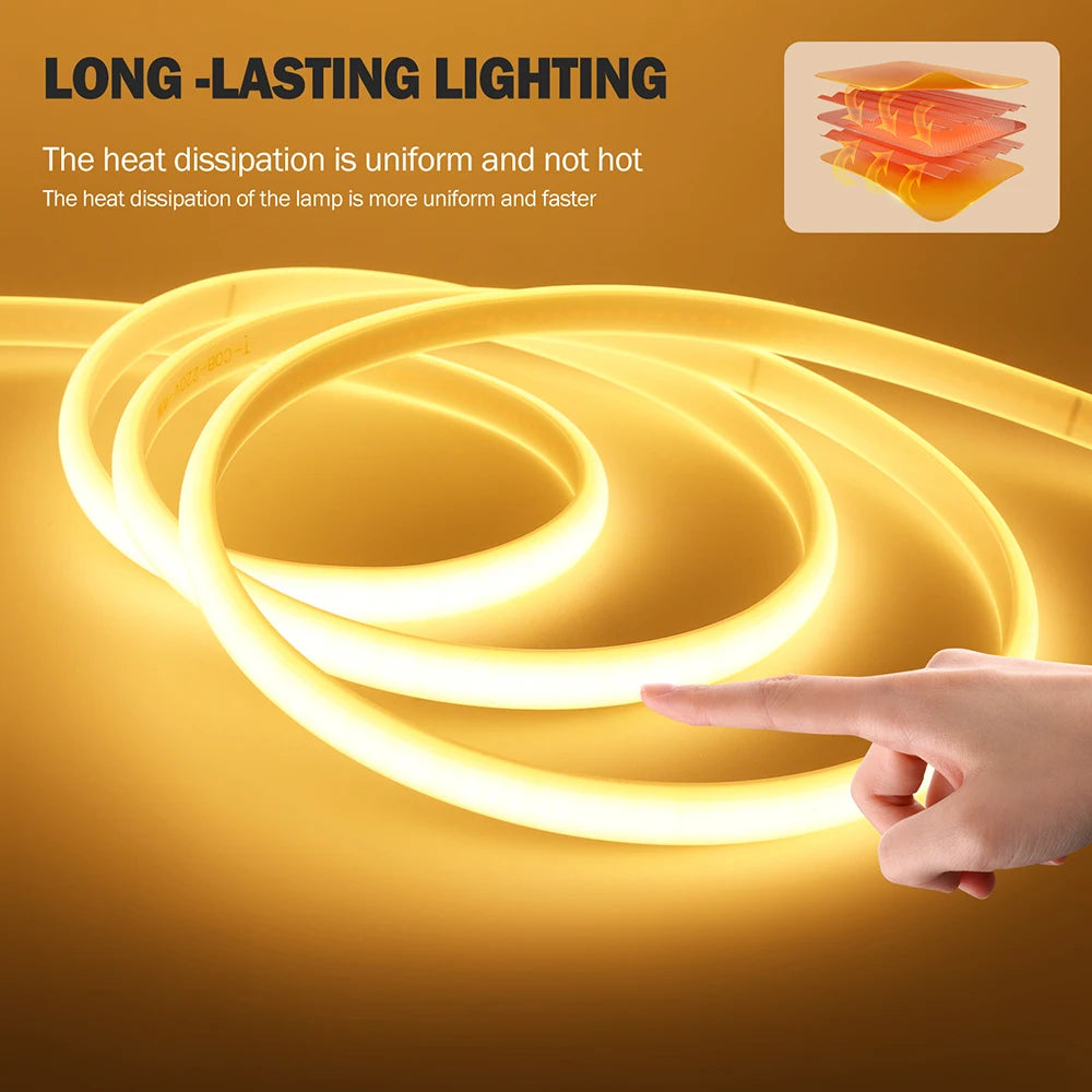 220V Dimmable COB LED Neon Strip Light Dimmer Switch Plug