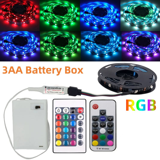 3AA Battery Power RGB Led Strip Light 5V 5050 with 3/17/24 Key