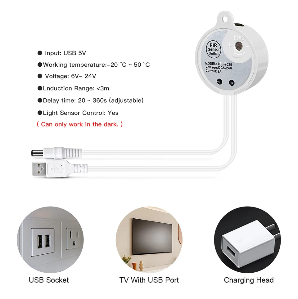 USB COB Neon LED Strip Light with PIR Motion Sensor IP65