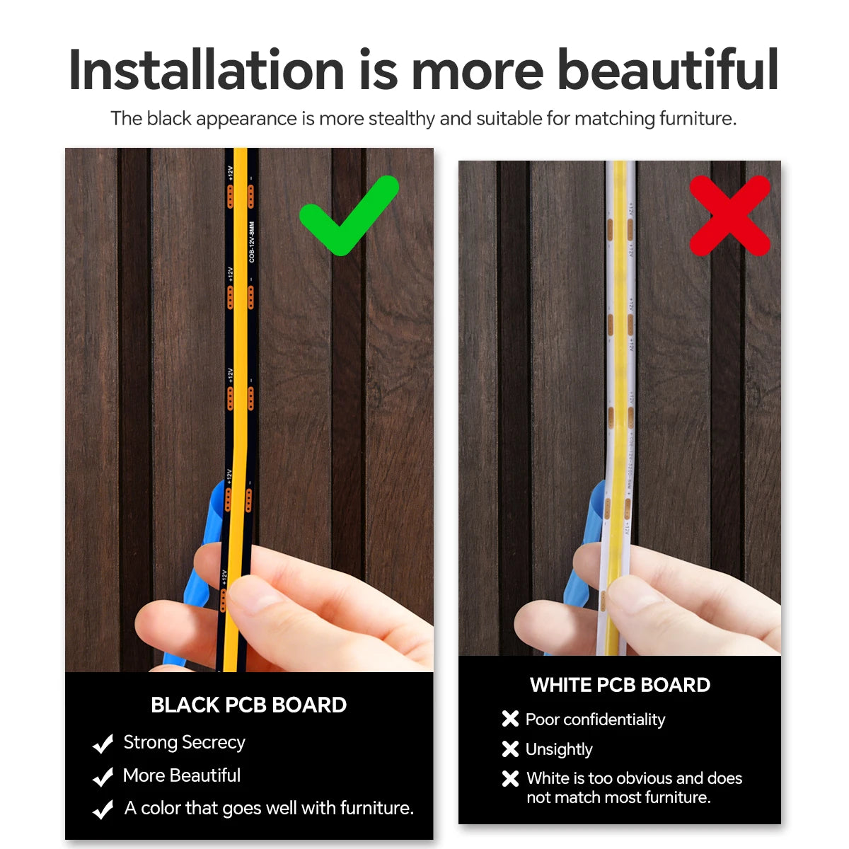 Touch Dimmable Black PCB LED Strip Light COB Tape