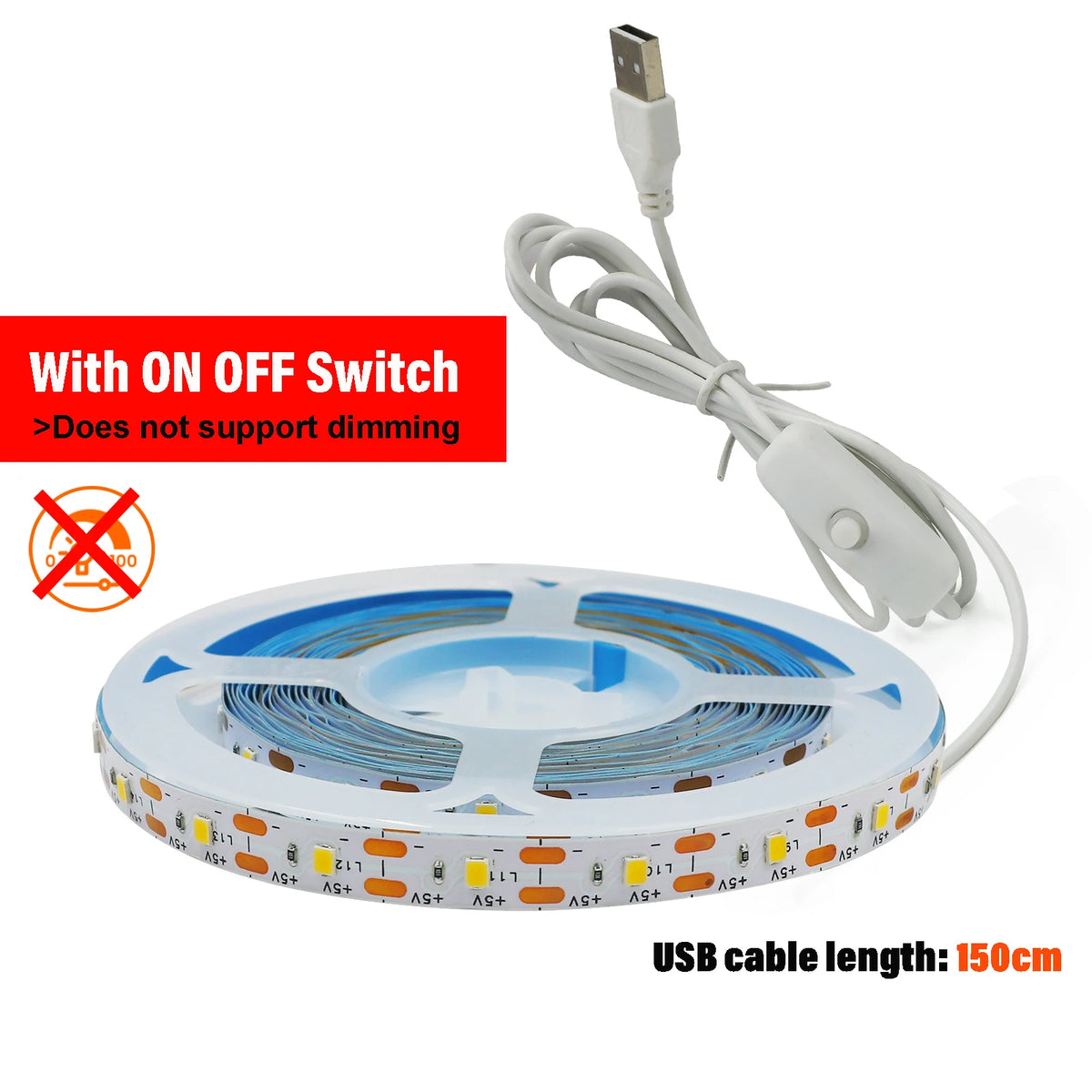 USB LED Strip Light DC5V 2835 With Dimmer/ON OFF Switch