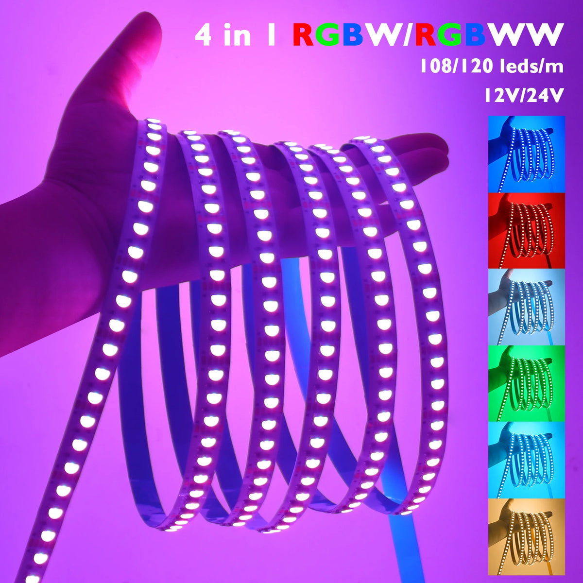 RGBW RGBWW LED Strip DC 12V 24V 4 Colors In 1 Chip Rope Light