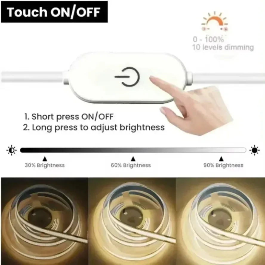 Dimmable 5V USB 5m COB LED Strip Light with Hand Scan Dimmable Touch Sensor