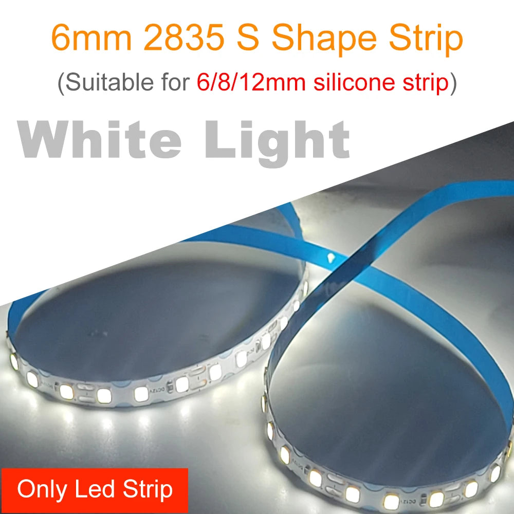 6mm Width DC12V 2835 S Shape LED Strip Flexible Foldable Tape Light