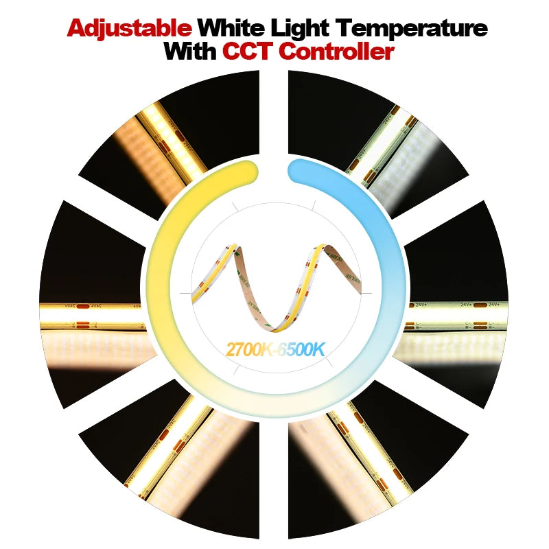 COB CCT LED Strip Lights 608 LEDs/m High Density Flexible Dimmable