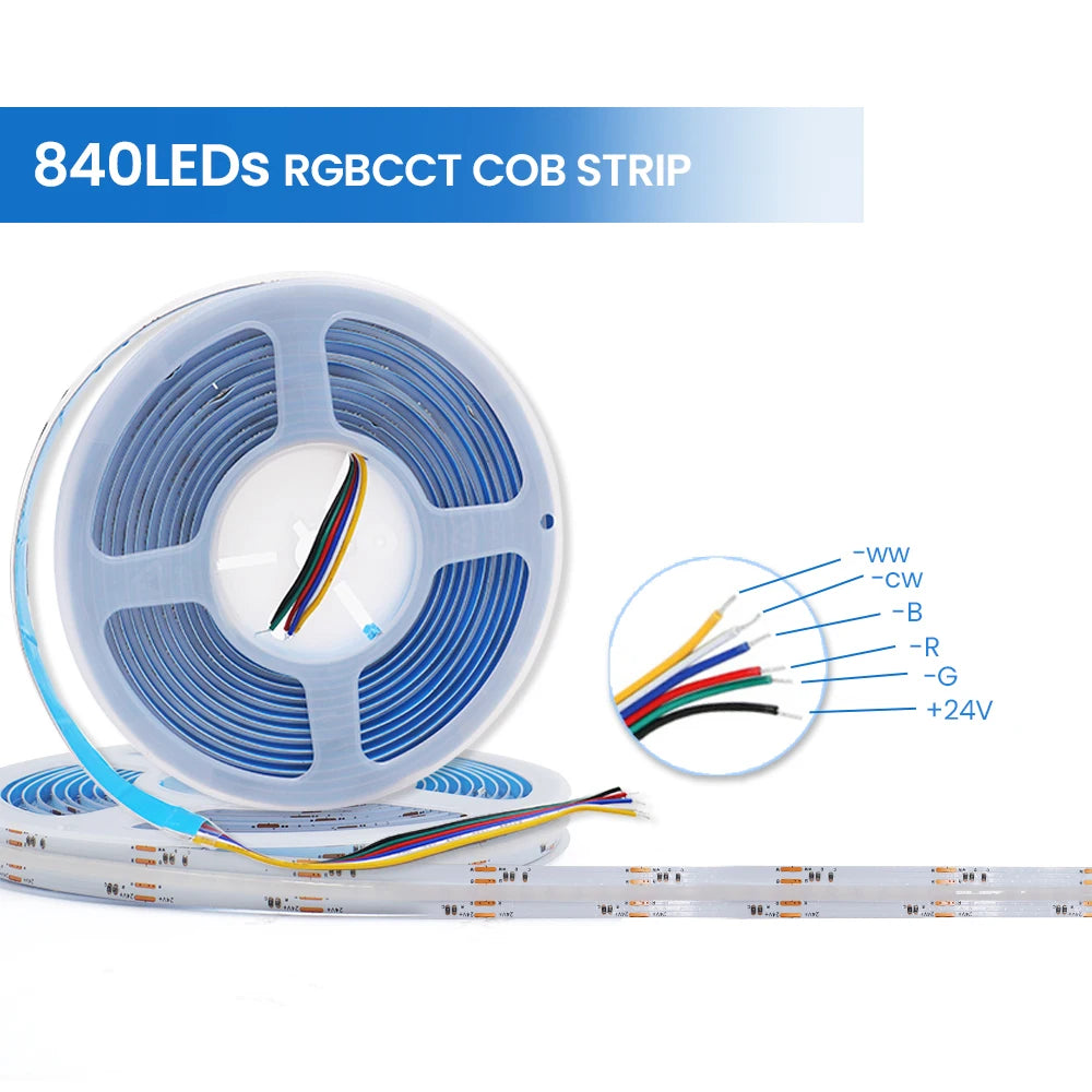 DC 12V 24V COB LED Strip RGBCCT High Bright Led Tape Diode