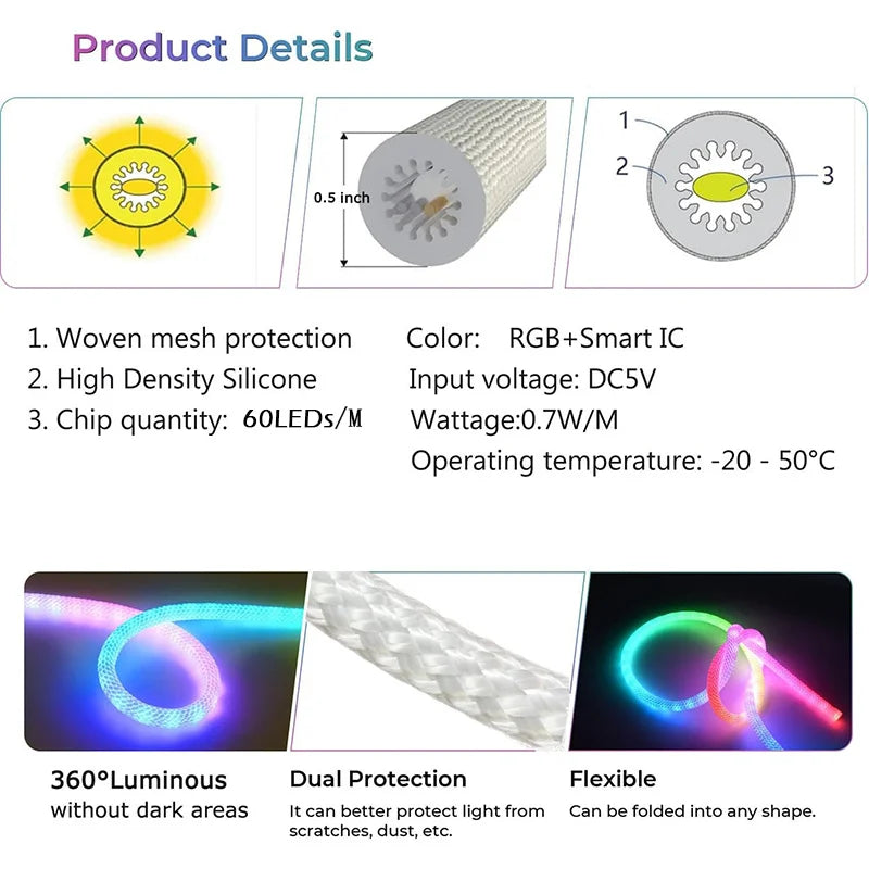 360 Degree Round Reticulate Neon LED Strip with Remote Control