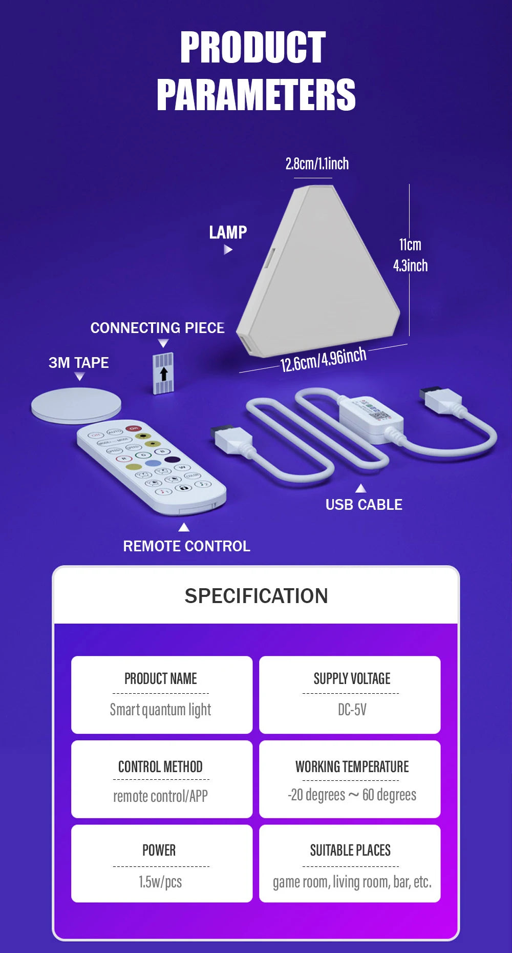LED smart WIFI triangle wall light RGB indoor atmosphere light APP