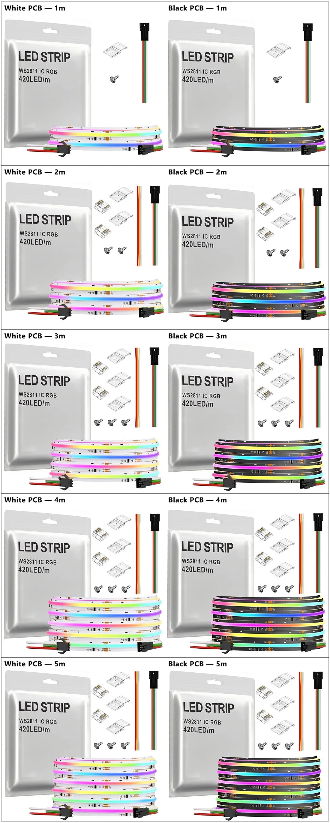 SPI COB LED Strip WS2811 RGB+IC Addressable 420LEDs
