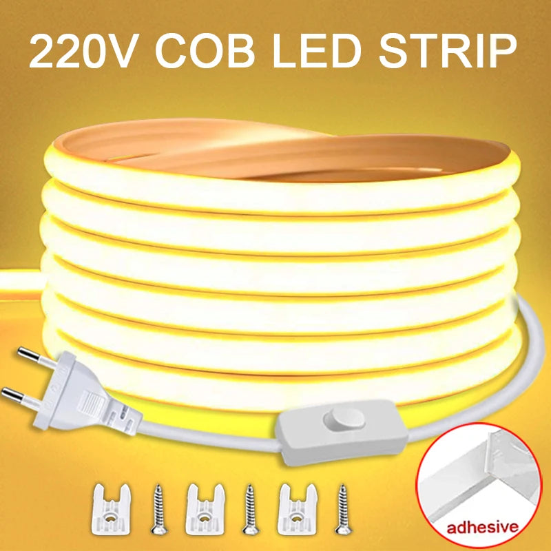 220V Led Strip with ON/OFF Switch Waterproof COB LED Strip 220V