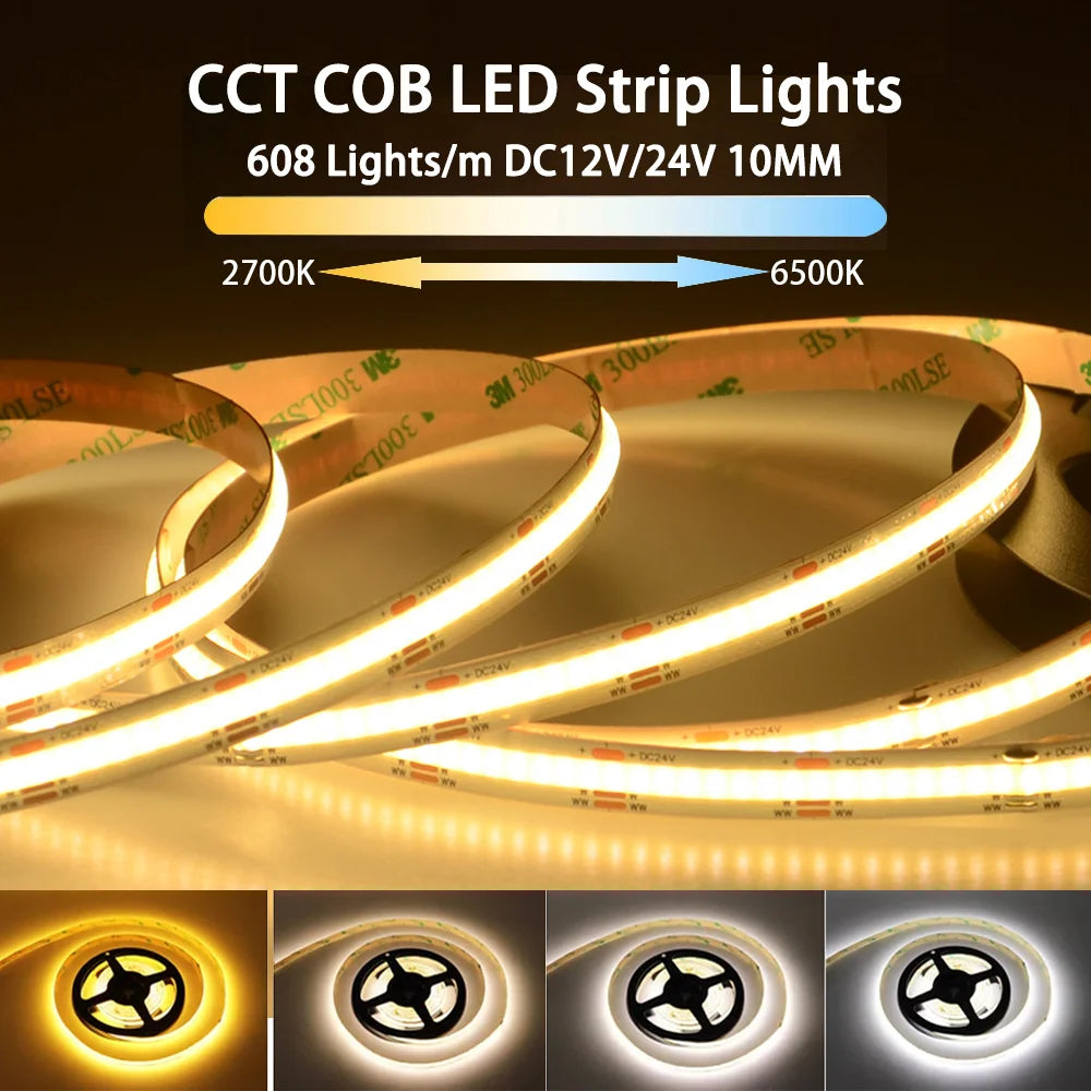 24V FCOB CCT LED Light Strip Color-Changing LED Tape