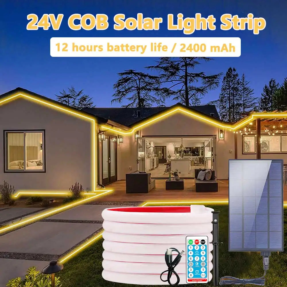 2400mAh COB Solar Neon Light Strips DC 24V Flexible Lights