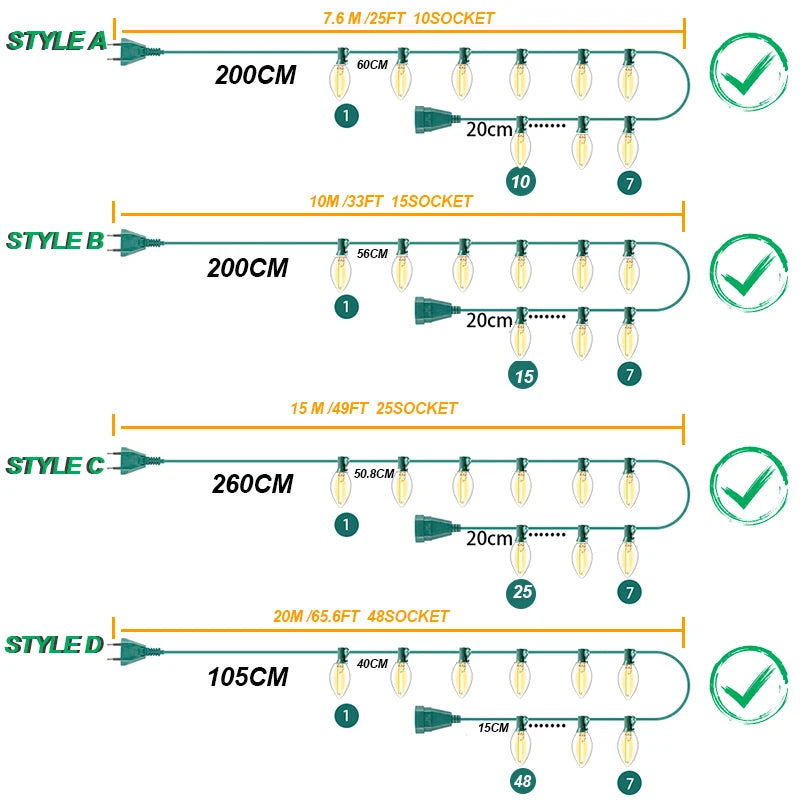 Garland C7 Candle Led String Lights Waterproof Outdoor Indoor