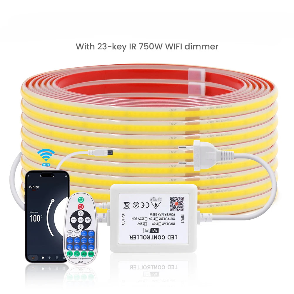 220V Dimmable COB LED Strip Light WIFI Bluetooth Wall Touch