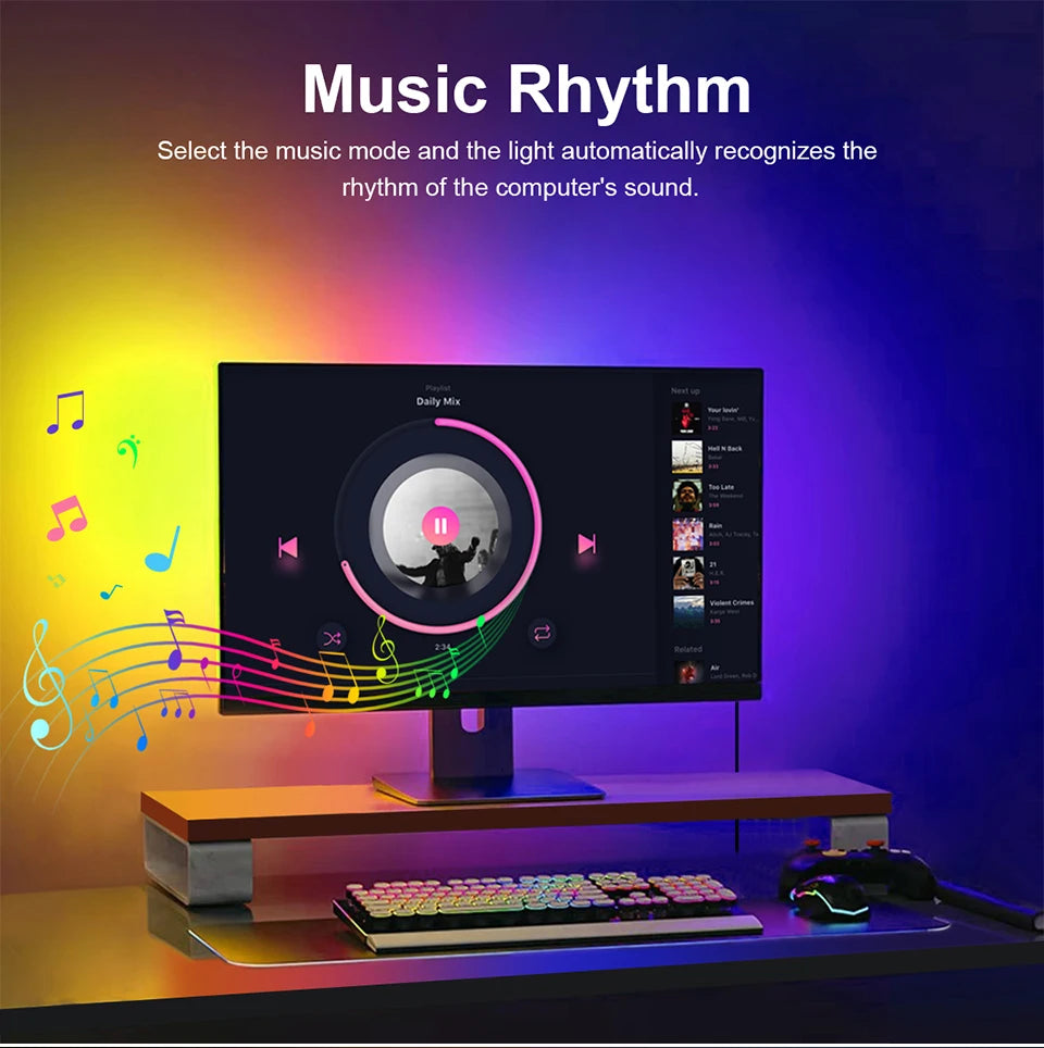 Computer Strip Display Smart Computer Monitor Sync LED Strip Light RGBIC PC Display Screen ...