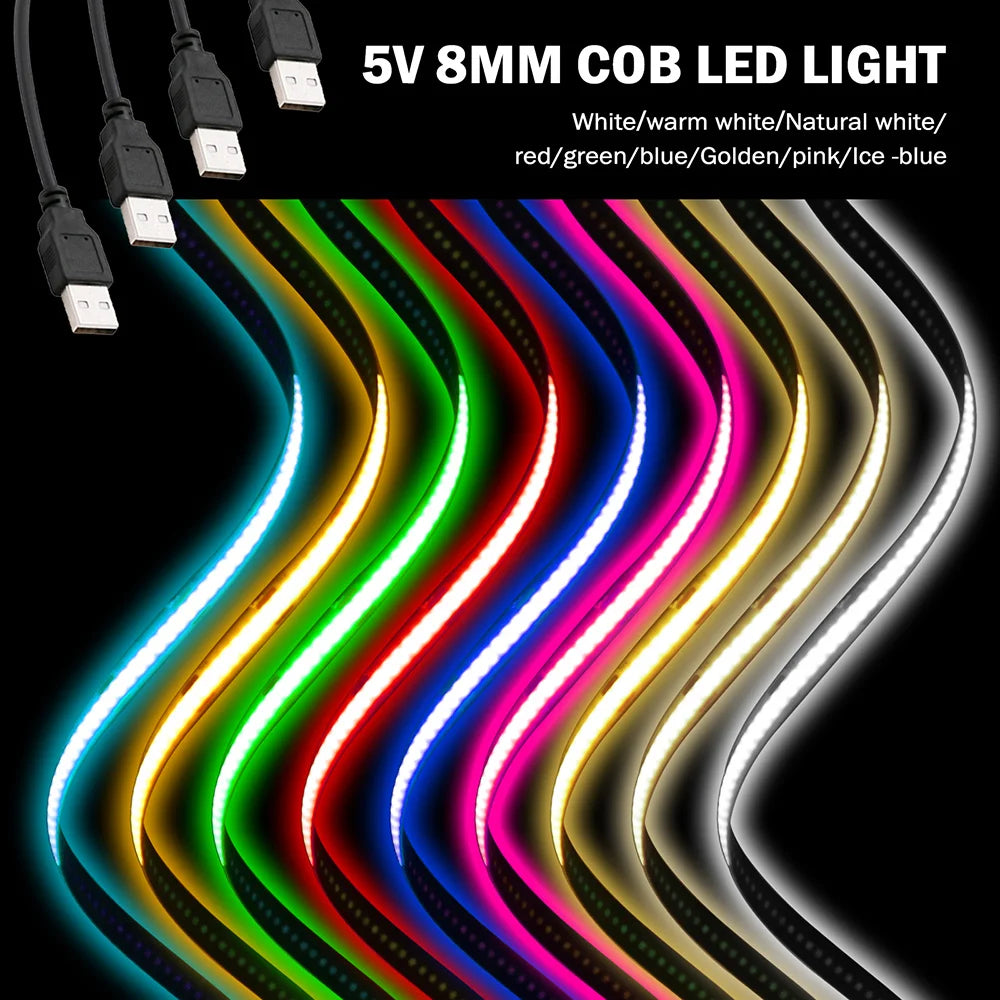5V USB COB LED Strip Light 320LEDs Ribbon Tape Linear Lighting