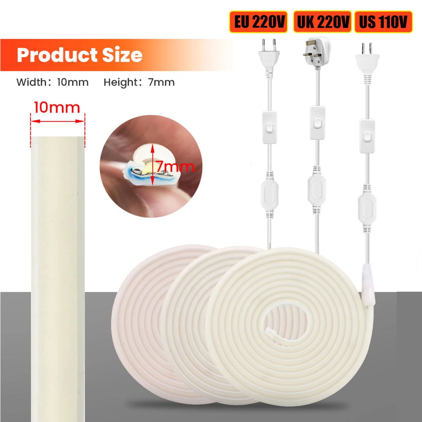 AC 110V 220V COB LED Strip Waterproof High Bright Flexible Ribbon