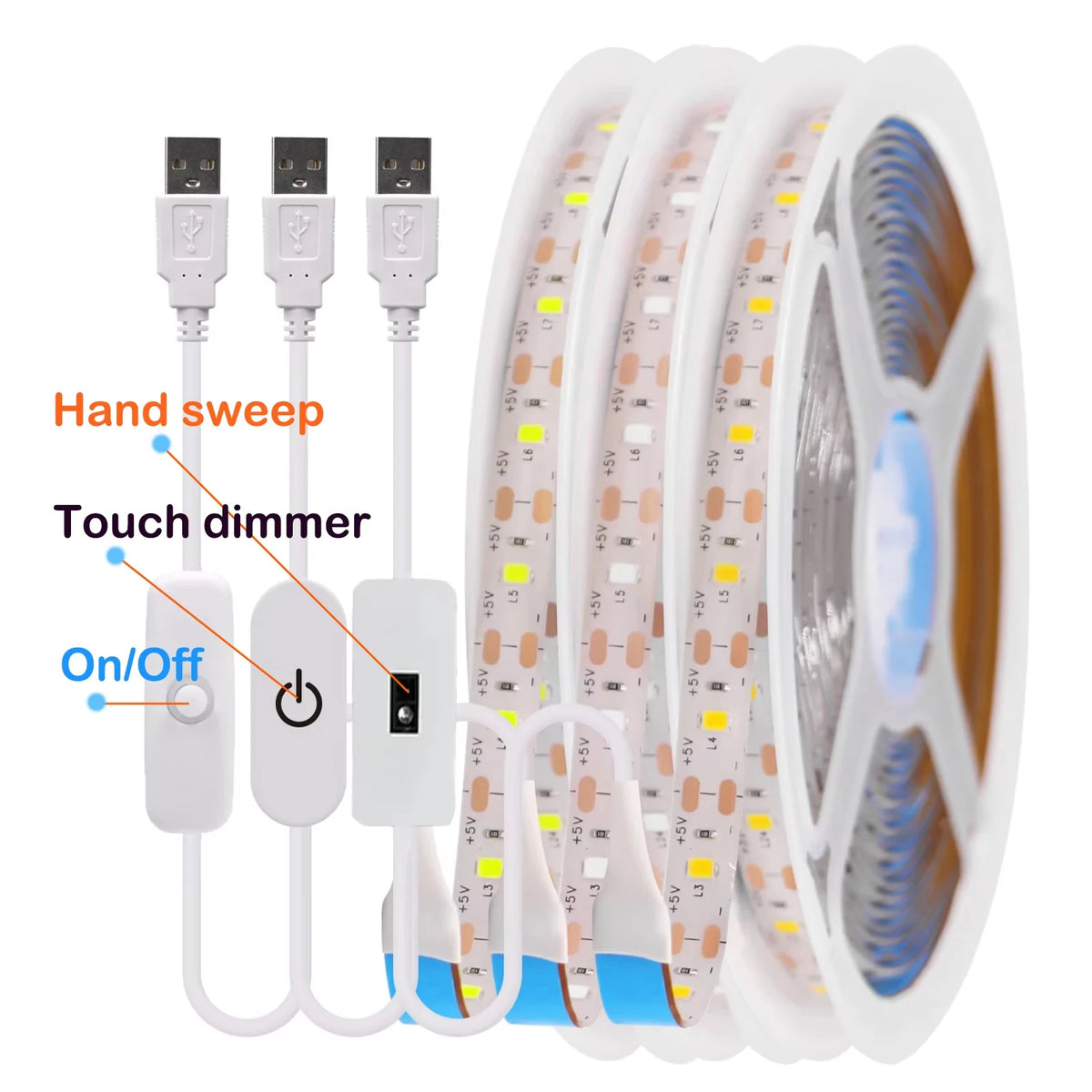 USB LED Strip Light DC5V 2835 With Dimmer/ON OFF Switch