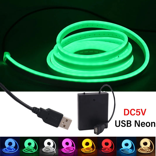 USB Neon LED Strip Light 5V 120LEDs Flexible Neon Rope Tape