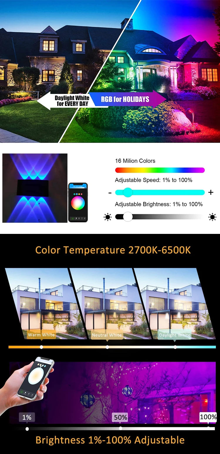 Smart RGB Outdoor Light,2700K-6500K Ambience Wall Lights