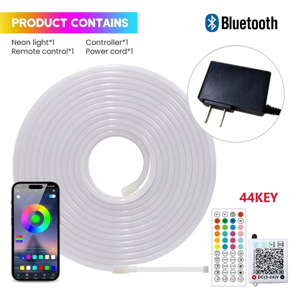 EU Plug DC24V 3535 RGB Neon LED Strip Bluetooth Music Sync