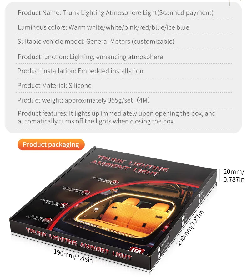 Car Trunk Dynamic Flowing Light Strip On/Off Scanning Trunks