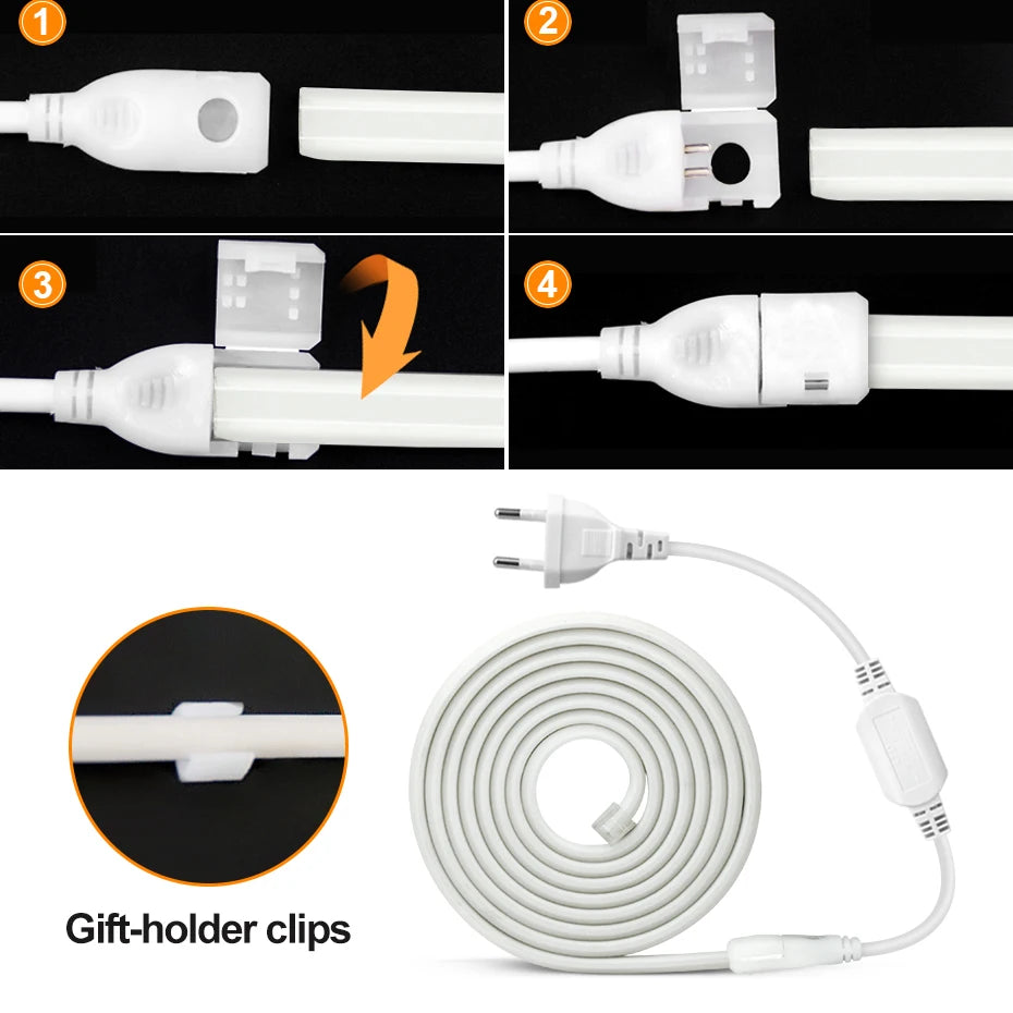 220V COB LED Strip Light with EU AU Switch/Dimmer Plug Super Bright