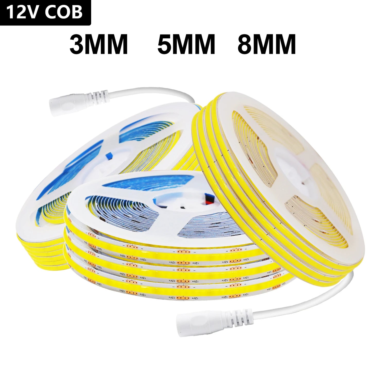 3mm 5mm 8mm COB LED Strip Light 5V 12V 320LEDs/m High Density