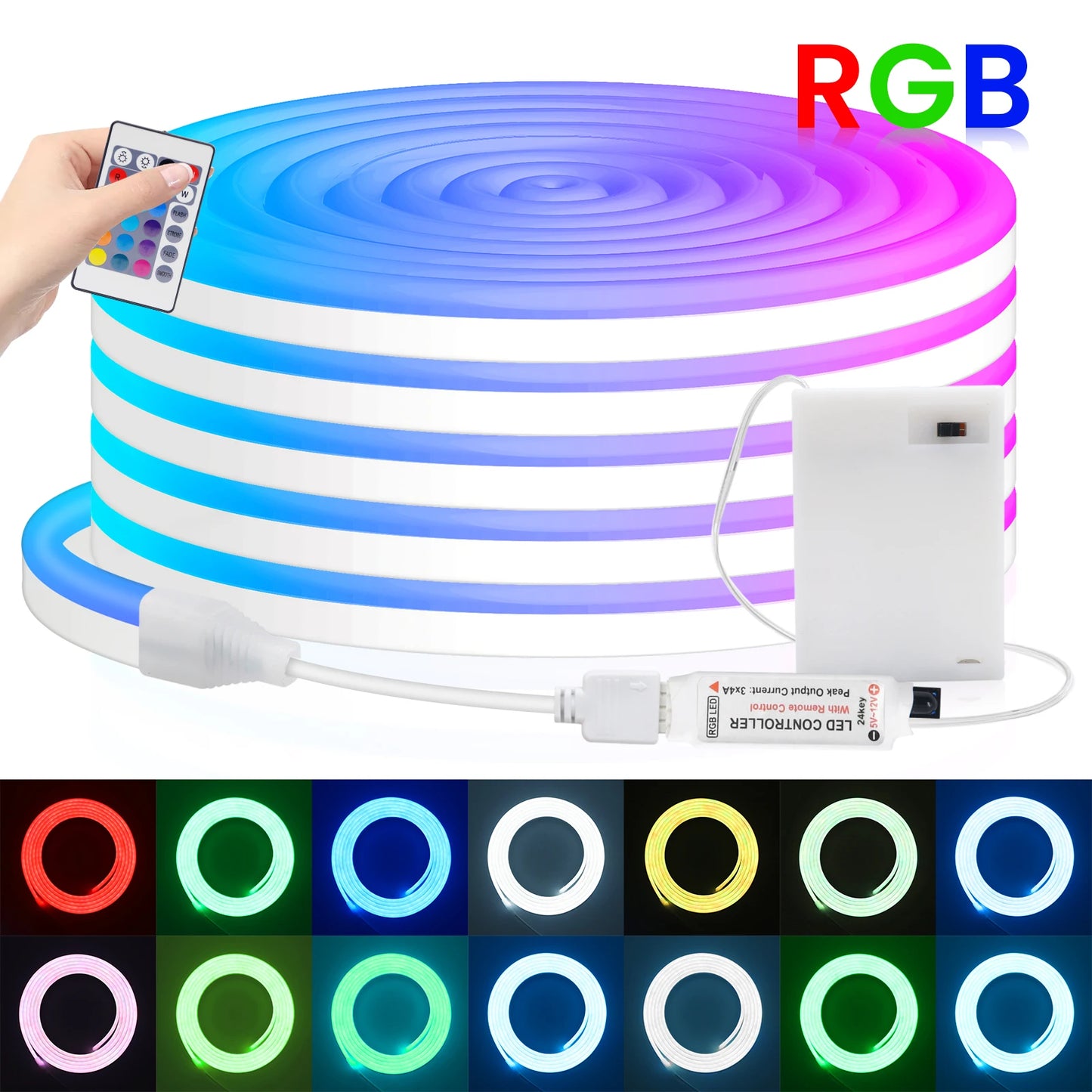 5V RGB Neon Strip Light 1M 2M 3M 3AA Battery Box
