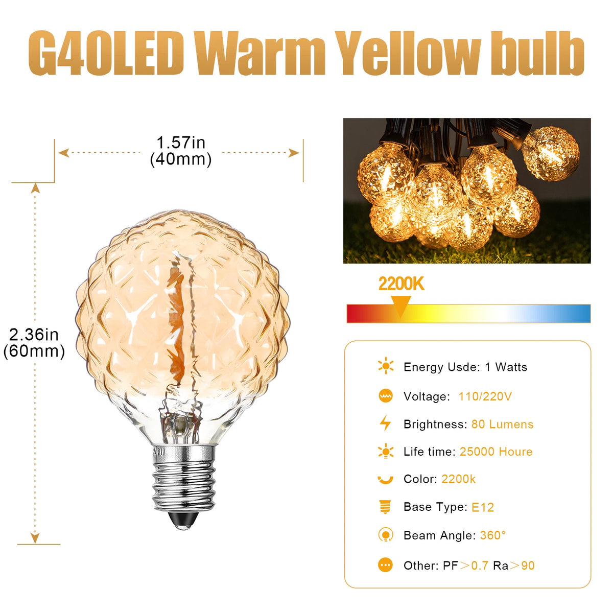 Diamond String Light Outdoor Waterproof G40 String Lights 1W Ice Diamond – Led Strips Room