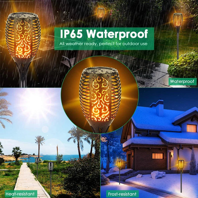 100 LED Solar Garden Decor Torch Light Flickering Flame