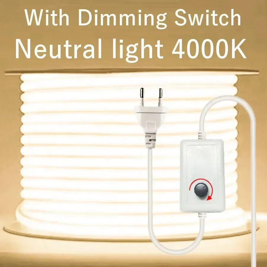 1-30M 220V COB LED Lamp Strip 288LEDs/m RA90 Outdoor IP65