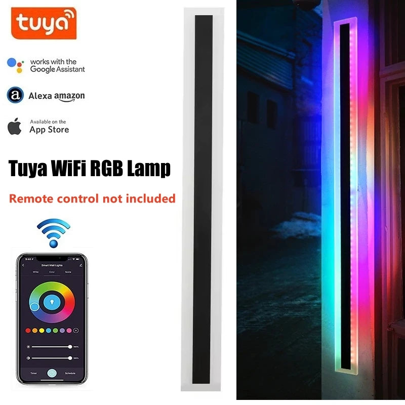 Outdoor Long Strip RGB LED Wall Lamp Remote/Tuya WiFi APP