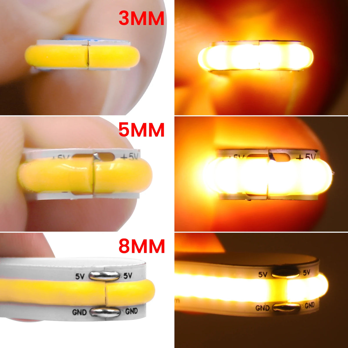 5V 12V 3MM 5MM 8MM FCOB LED Light Strips Bar Dimmable Tape