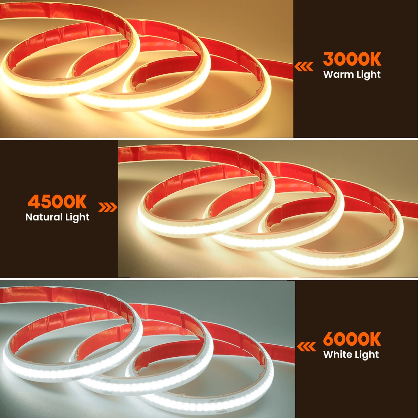 12V 24V IP68 Waterproof COB LED Strip Light 320LEDs