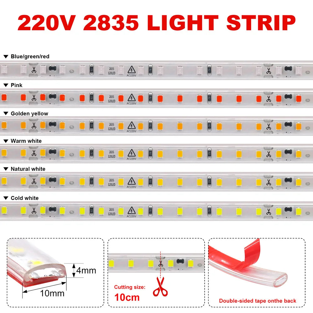 LED Strip Light Switch Power Kit 120LED/m AC 220 V Volt High Brightness Lighting