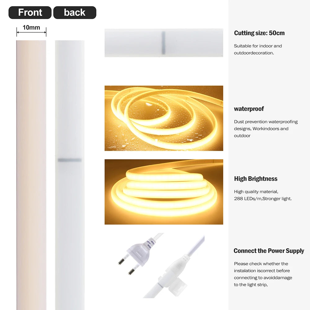 220V Dimmable COB LED Neon Strip Light Dimmer Switch Plug