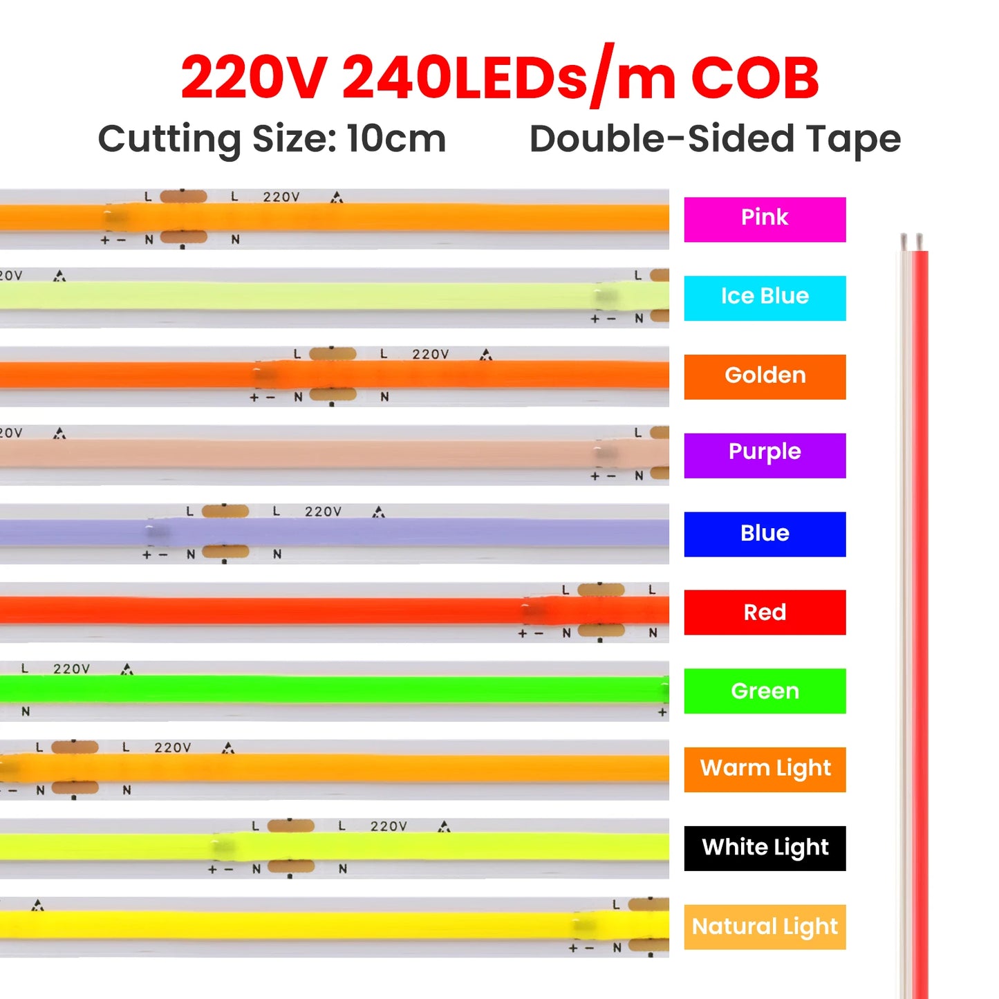 AC 220V COB Strip 240Leds/ Flexible Ribbon LED Light