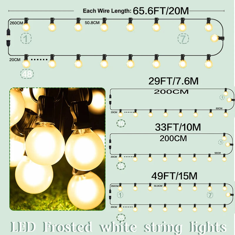 Vintage G40 Frosted Milky Glass String Lights Outdoor