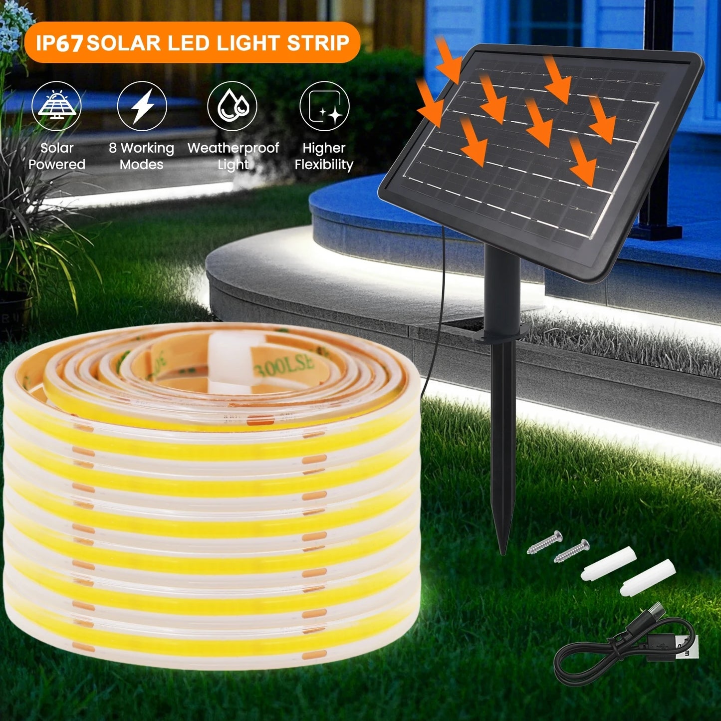 DC 24V COB Solar Neon Light Strips 320LEDs 480LEDs Lighting