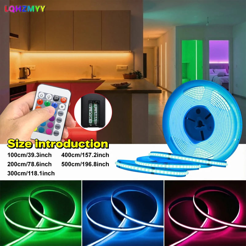 A Roll of Rgb Color-Changing Cob Led Strip Lights with No Light Spots
