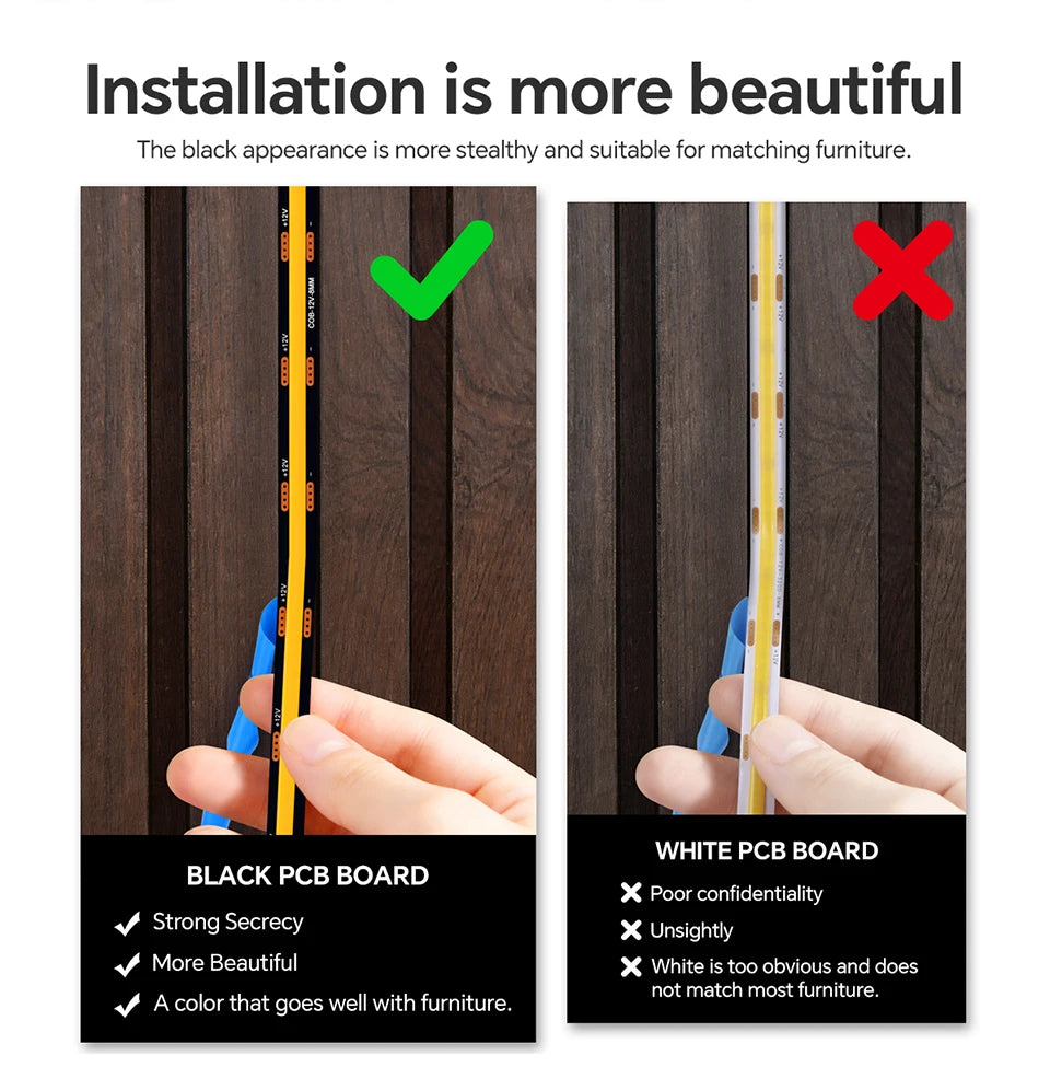 Touch Dimmable Black PCB LED Strip Light COB Tape