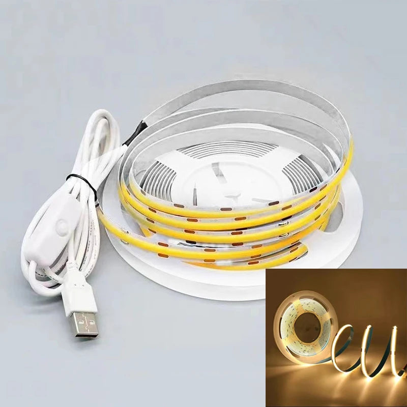 5V COB Strip Lights Switch Control USB Flexible Diode Tape