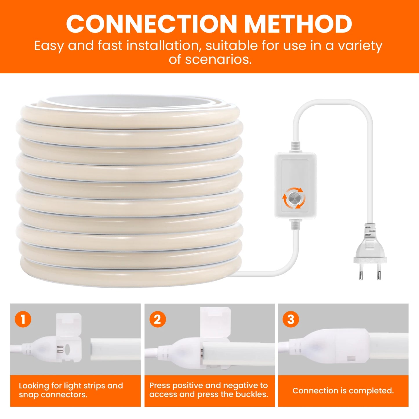 Waterproof COB LED Strip Light With EU Switch Plug