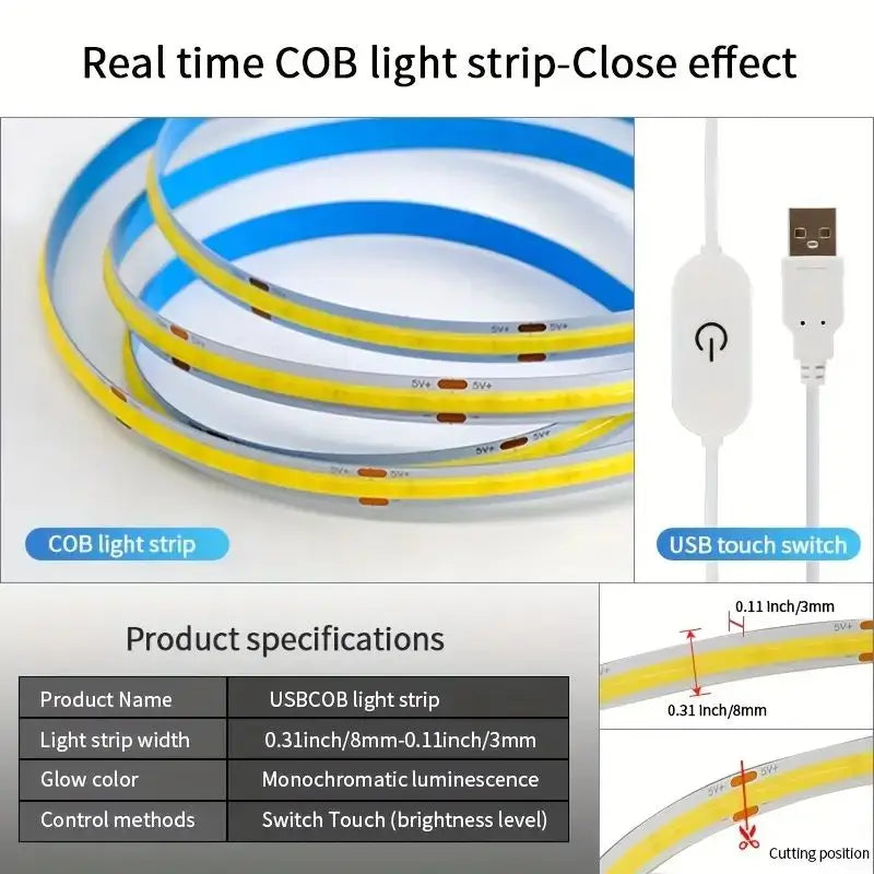 LED COB Light Strip Touch Dimmer Flexible Diode Tape